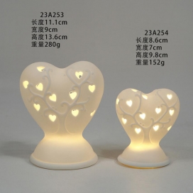 Ceramic spring heart decor with LED light