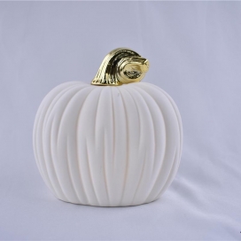 CERAMIC PUMPKIN WHITE COLOR WITH GOLD STEM