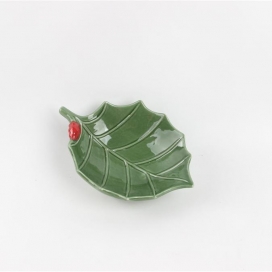 CERAMIC CHRISTMAS GREEN LEAF PLATE