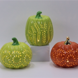 CERAMIC PUMPKIN DECOR WITH LED LIGHT