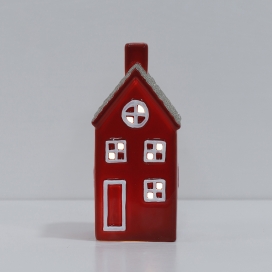 Modern Indoor Ceramic Christmas Red Houses with LED Lights