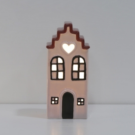 Modern Indoor Ceramic Christmas Pink Houses with LED Lights