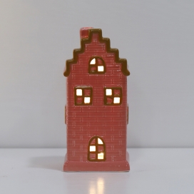 Modern Indoor Ceramic Christmas Red Houses with LED Lights