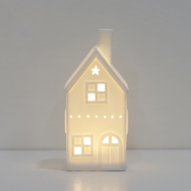 Modern Indoor Ceramic Christmas Houses with LED Lights and Star