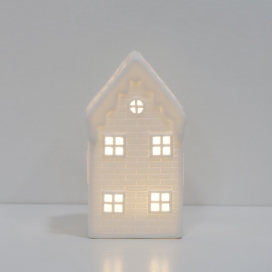 Modern Indoor Ceramic Christmas White Houses with LED Lights