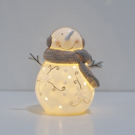 Ceramic Snowman Ornament With LED and scarf