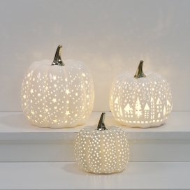CERAMIC PUMPKIN WITH LED WHITE COLOR--STAR.TREE,DOT