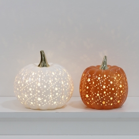 CERAMIC PUMPKIN WITH LED WHITE/ORANGE COLOR--STAR