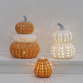 ORANGE/WHITE COLOR CERAMIC PUMPKIN WITH LED