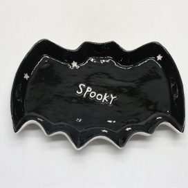 CERAMIC HALLOWEEN DECORATION PLATE BAT