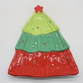 CERAMIC CHRISTMAS DECORATION PLATE---TREE
