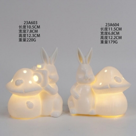 Ceramic spring rabbit decor with LED light