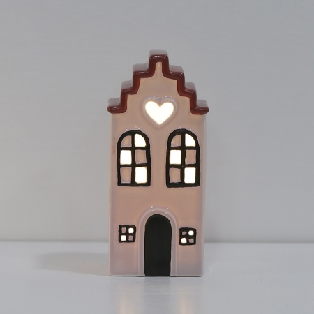 Modern Indoor Ceramic Christmas Pink Houses with LED Lights