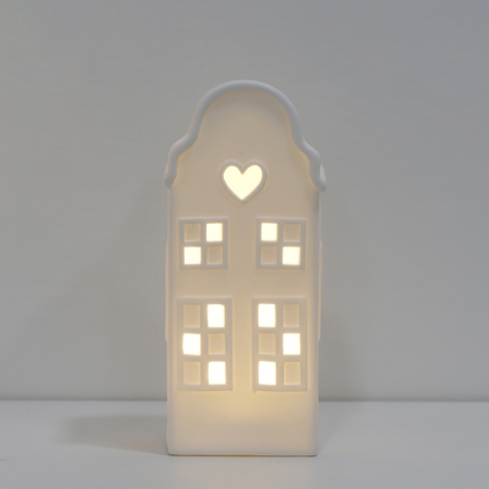 Modern Indoor Ceramic Christmas White Houses with LED Lights
