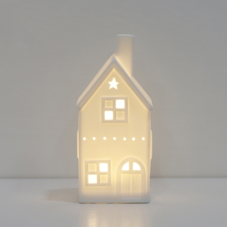 Modern Indoor Ceramic Christmas Houses with LED Lights and Star
