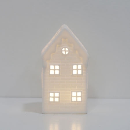 Modern Indoor Ceramic Christmas White Houses with LED Lights