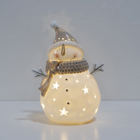 Ceramic Snowman Ornament With Led Lights