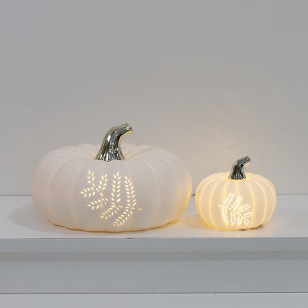 CERAMIC PUMPKIN WITH LED WHITE COLOR--LEAF