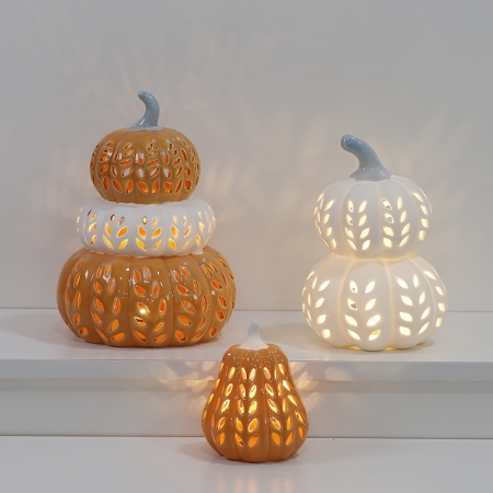 ORANGE/WHITE COLOR CERAMIC PUMPKIN WITH LED