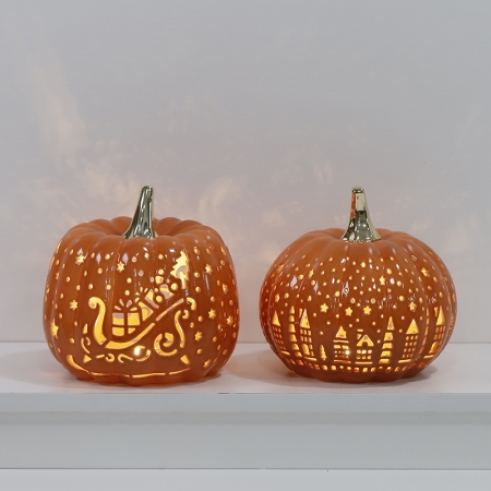 ORANGE COLOR CERAMIC PUMPKIN WITH LED