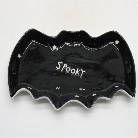 CERAMIC HALLOWEEN DECORATION PLATE BAT