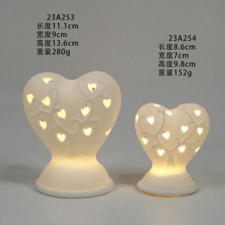 Ceramic spring heart decor with LED light