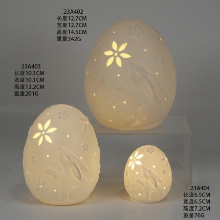 Ceramic spring egg decor with LED light