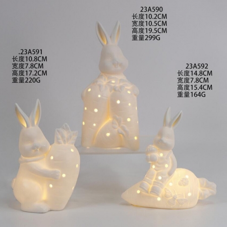 Ceramic spring rabbit decor with LED light