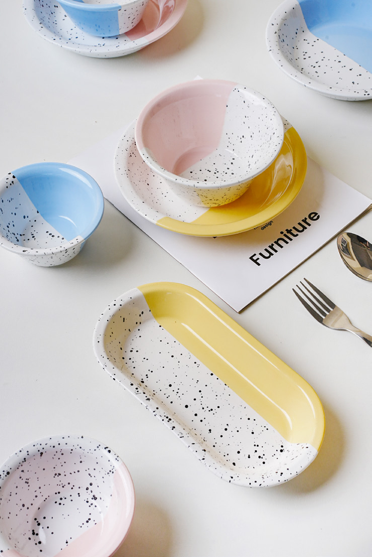 Ceramic tableware - colorful + splash ink spots